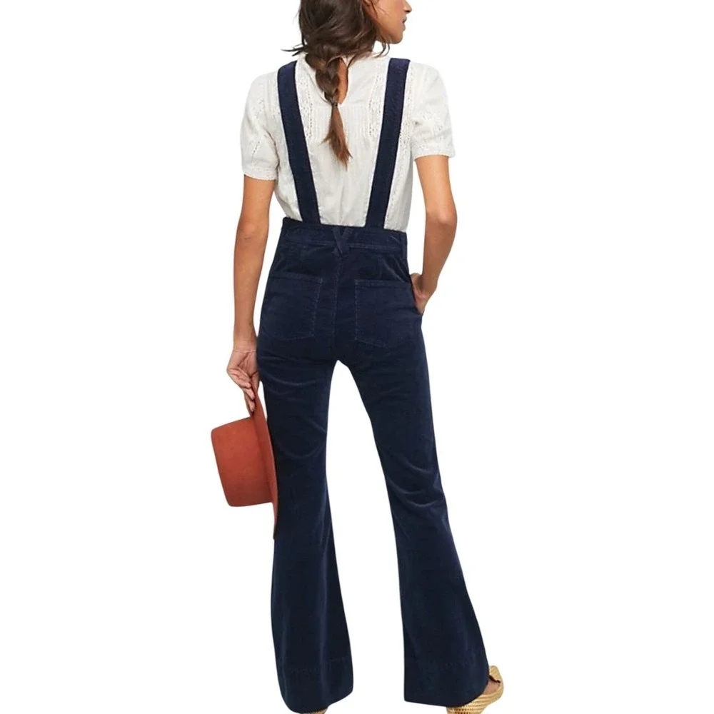 Pilcro Anthropologie Black‎ Corduroy Flare Pant Overalls Jumpsuit Womens 25 XS